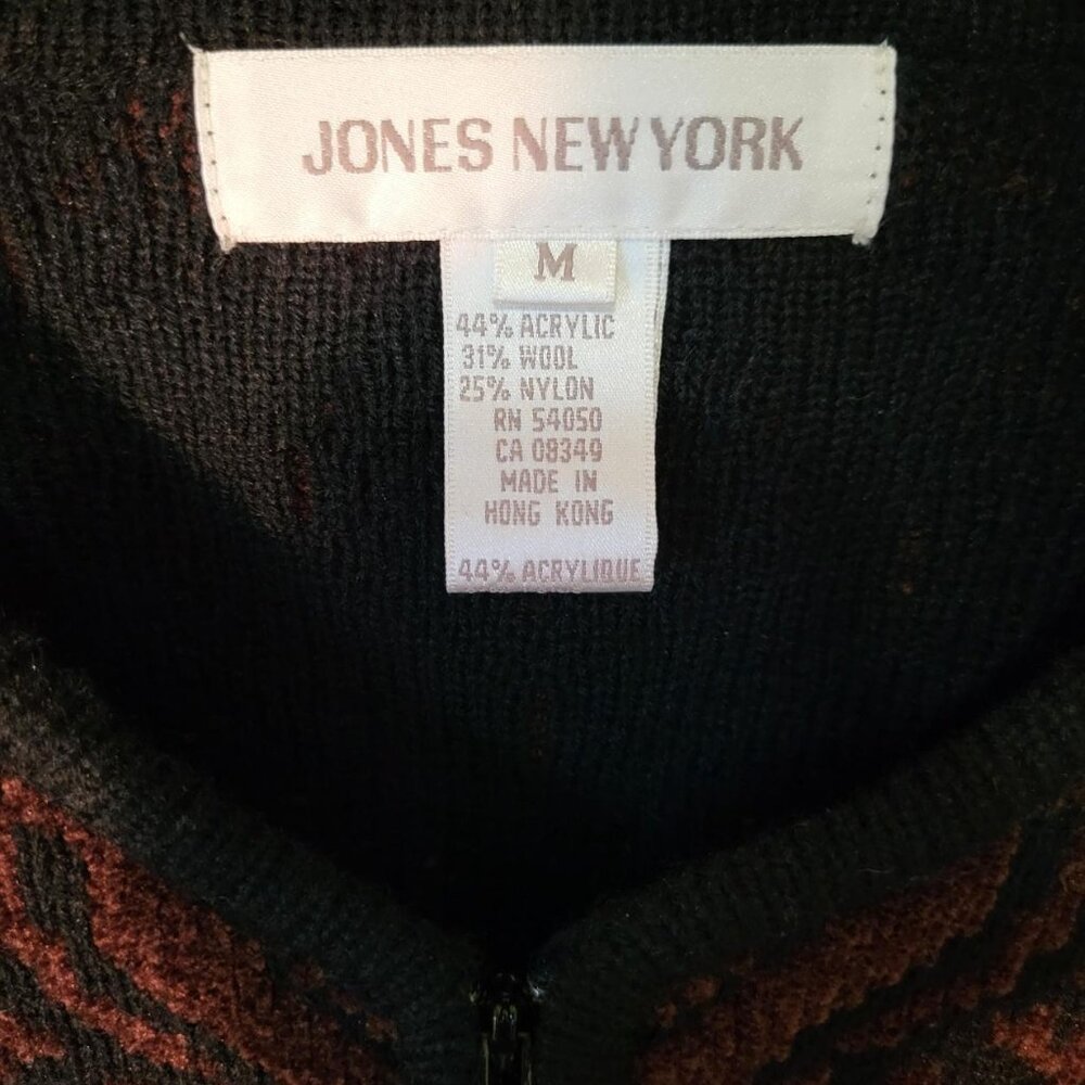 ❤️FINAL PRICE! Jones New York Zip Front Cardigan Jacket Brown Black Medium New - Picture 4 of 8